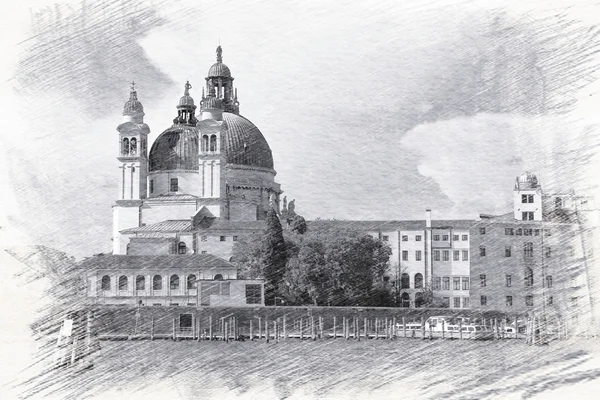 Basilica di Santa Maria della Salute Venedik'te. Kroki — Stok fotoğraf