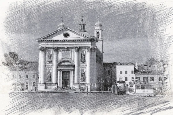 Church Santa Maria del Rosario in Italy, Venice. Sketch — Stock Photo, Image