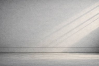 Mimari duvar ve merdiven detaylarıyla minimum beton döşeme, yumuşak doğal ışık ve temiz açık alan fotokopi alanı ile modern bir arkaplan oluşturur..