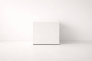 Temiz bir zemin üzerinde tek bir boş dikdörtgen çerçeve ile minimal beyaz iç duvar, geniş kopya alanı ile sakin bir galeri tarzı ekran arkaplanı oluşturur.