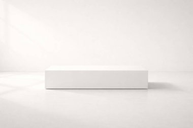 Temiz bir zemin üzerinde tek bir boş dikdörtgen çerçeve ile minimal beyaz iç duvar, geniş kopya alanı ile sakin bir galeri tarzı ekran arkaplanı oluşturur.