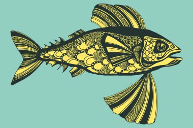 Vektör çizim ile balıkçı, okyanus