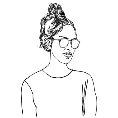 Vektör el kroki, moda illüstrasyon model ile boyalı.