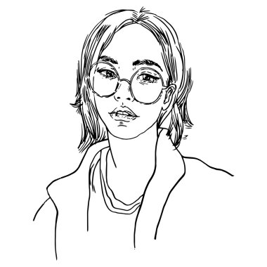 Vektör el kroki, moda illüstrasyon model ile boyalı.