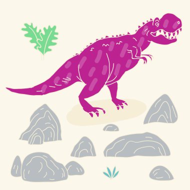 Vektör el sevimli çizgi doodle dinozor ile çizilen illüstrasyon.