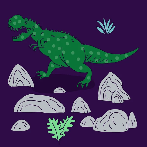 Illustration vectorielle dessinée à la main avec un mignon dinosaure de dessin animé . — Image vectorielle