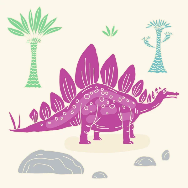 Vector hand drawn illustration with cute cartoon doodle dinosaur. — Stock Vector