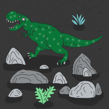 Vektör el sevimli çizgi doodle dinozor ile çizilen illüstrasyon.