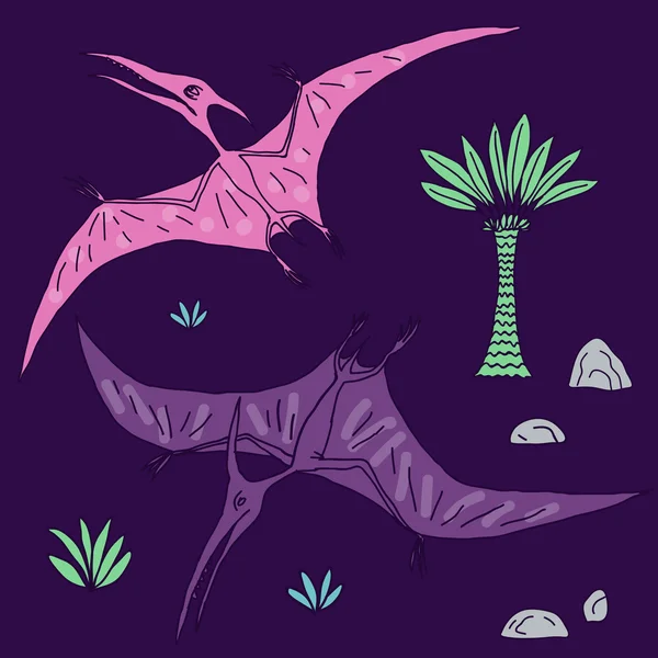 Vector hand dras illustration med söta tecknade doodle dinosaurie. — Stock vektor