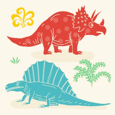 Vektör el sevimli çizgi doodle dinozor ile çizilen illüstrasyon.