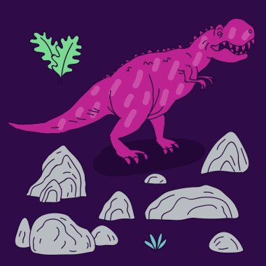 Vektör el sevimli çizgi doodle dinozor ile çizilen illüstrasyon.