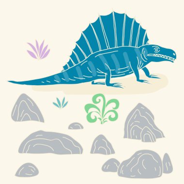 Vektör el sevimli çizgi doodle dinozor ile çizilen illüstrasyon.