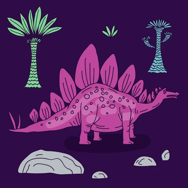 Vektor handgezeichnete Illustration mit niedlichen Cartoon-Doodle-Dinosaurier. — Stockvektor