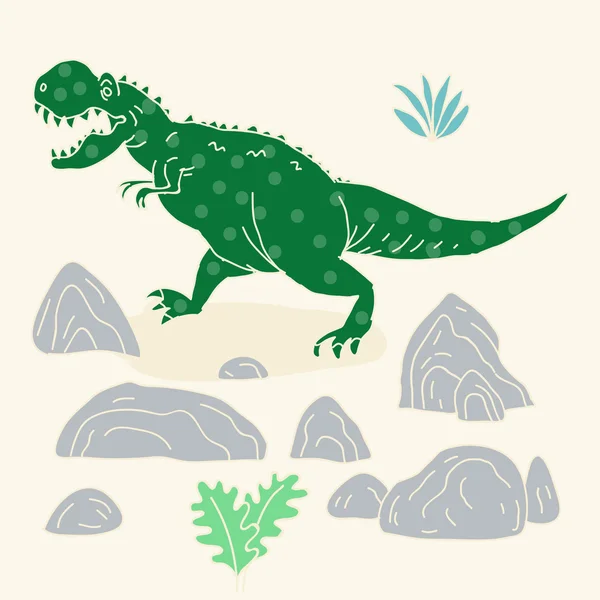 Vector hand dras illustration med söta tecknade doodle dinosaurie. — Stock vektor