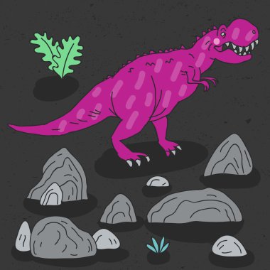 Vektör el sevimli çizgi doodle dinozor ile çizilen illüstrasyon.