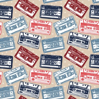 Vintage kaset, kasetleri, eski müzik ile vektör.