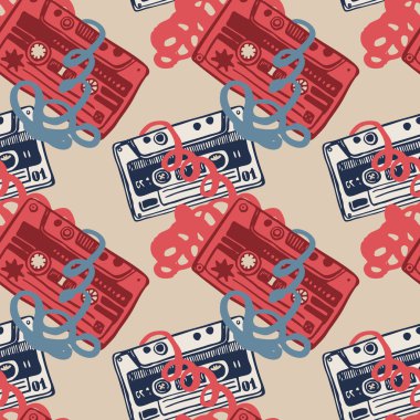 Vintage kaset, kasetleri, eski müzik ile vektör.