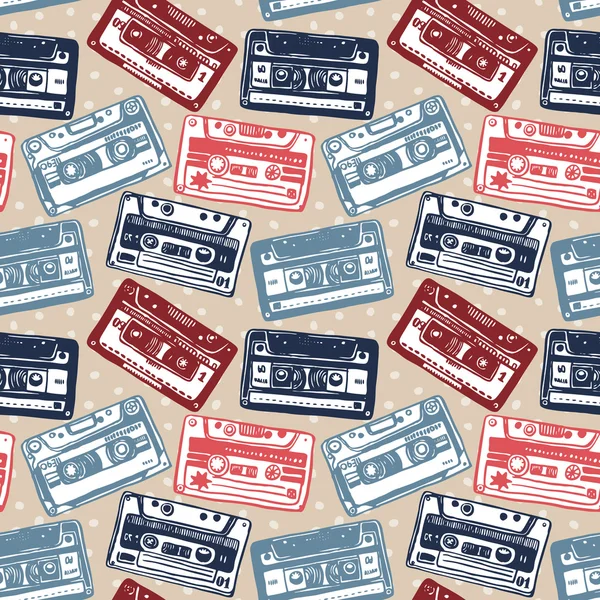 Vector with vintage cassettes, tapes, old music. — Stock Vector