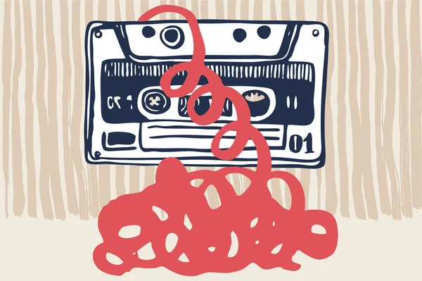 Vector with vintage cassettes, tapes, old music. — Stock Vector