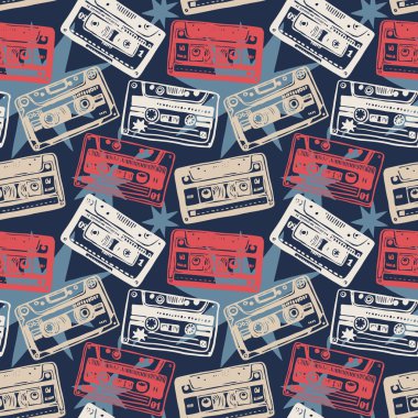 Vintage kaset, kasetleri, eski müzik ile vektör.