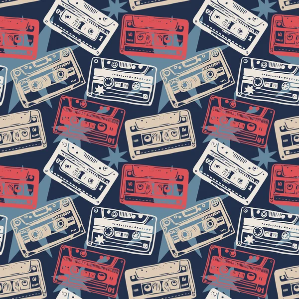 Vector met vintage cassettes, tapes, oude muziek. — Stockvector