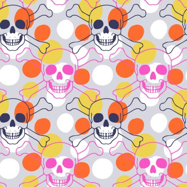 Vektör Dikişsiz desen renk kafatasları ile