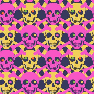 Vektör Dikişsiz desen renk kafatasları ile