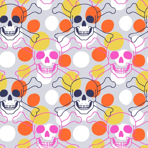 Vector seamless pattern with color skulls — Stock Vector