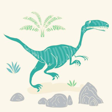 Vektör el sevimli çizgi doodle dinozor ile çizilen illüstrasyon.