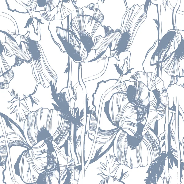 Motif vectoriel sans couture avec des fleurs d'encre dessinées à la main — Image vectorielle