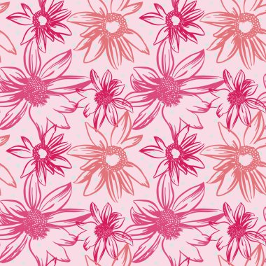 Vektör seamless modeli çizilmiş mürekkep çiçekli