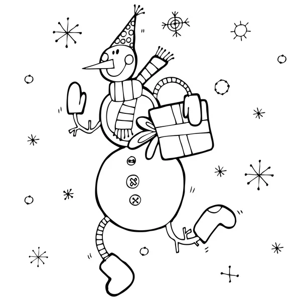 Aranyos hóember, és ajándék doboz — Stock Vector