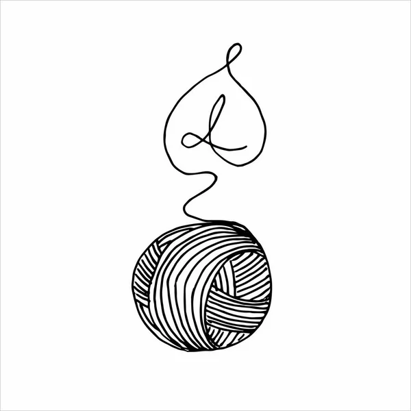 Векторний Малюнок Стилі Каракулі Кульки Пряжі Язання Листя Рослин Один — стоковий вектор