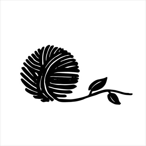 Векторная Иллюстрация Стиле Каракулей Шарик Шерсти Вязания Листьев Растений Символ — стоковый вектор