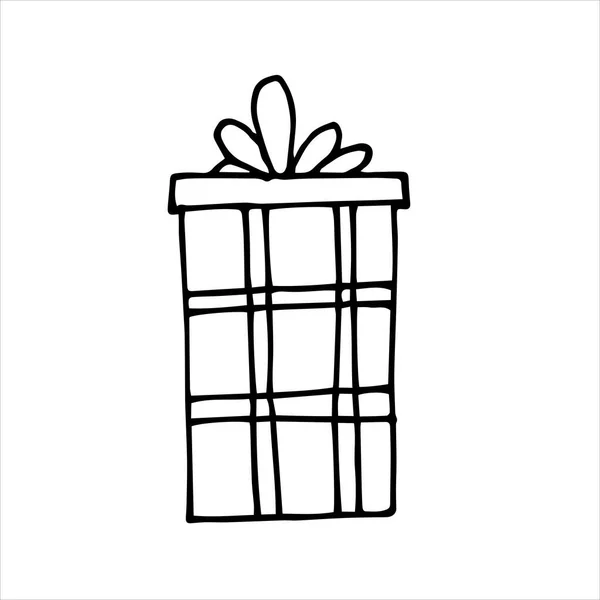 クリスマスや誕生日やお正月のかわいいプレゼントの形をしたベクトルドローイングです 休日のシンボルギフト付きの箱はリボンで結ばれています ミニマルなデザイン — ストックベクタ