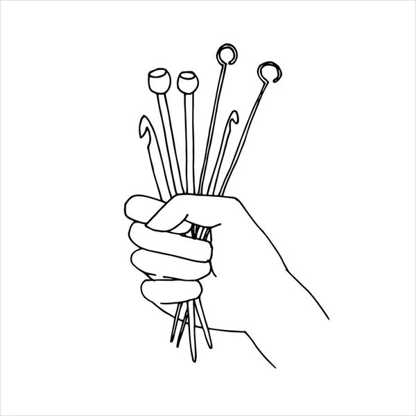 Векторный Рисунок Стиле Каракулей Вязание Иголок Крючки Руке Простой Рисунок — стоковый вектор