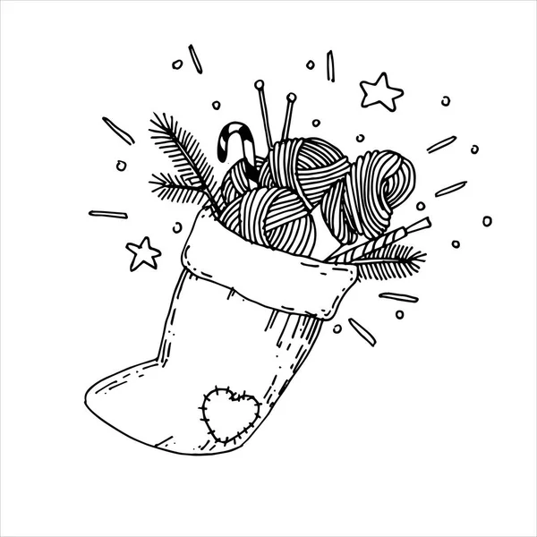 Schattige Doodle Stijl Illustratie Kerstsok Met Cadeautjes Voor Breister Bollen — Stockvector