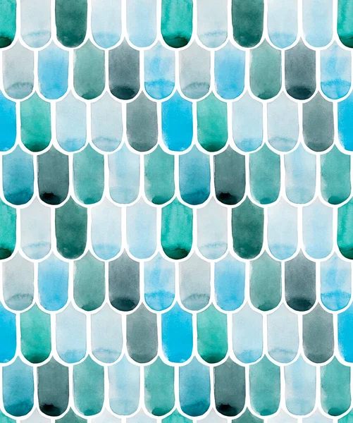 Υδατογραφία Αδιάλειπτη Μοτίβο Αφηρημένα Επαναλαμβανόμενα Στοιχεία Μπλε Κεραμίδια Οροφής Ζυγαριές — Φωτογραφία Αρχείου