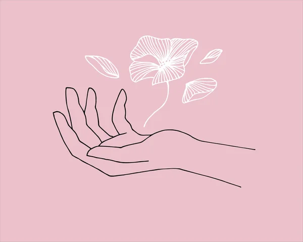 Des Mains Féminines Élégantes Stylisées Une Fleur Boho Fond Esthétique — Image vectorielle