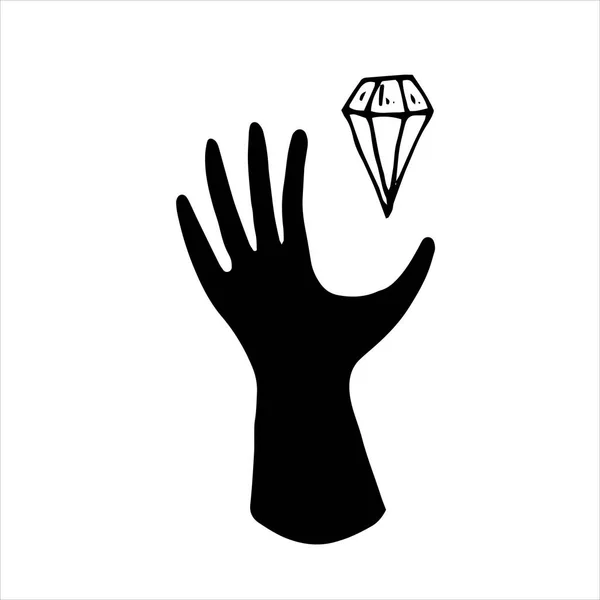 Dessin Vectoriel Dans Style Doodle Main Cristal Symbole Mystique Sorcellerie — Image vectorielle