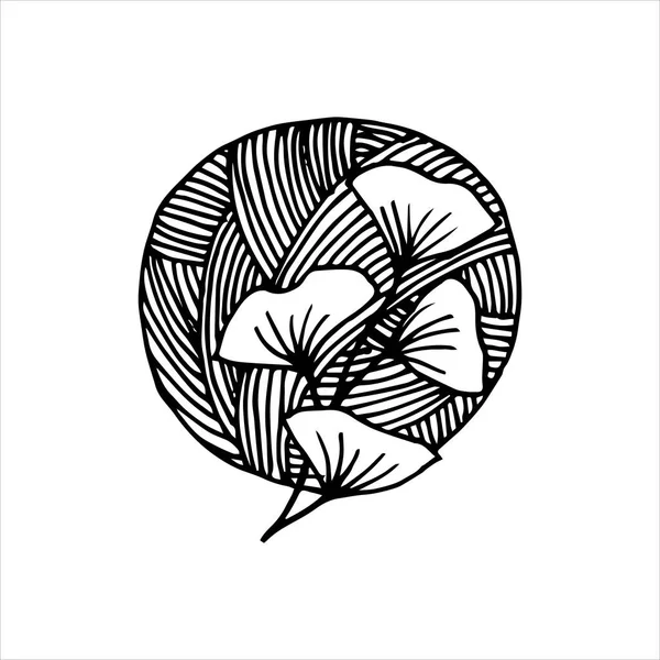 Illustration Vectorielle Dans Style Doodle Une Boule Laine Des Feuilles — Image vectorielle