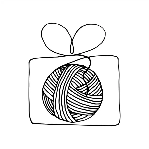 Illustration Vectorielle Dans Style Doodle Une Boule Laine Dans Coffret — Image vectorielle