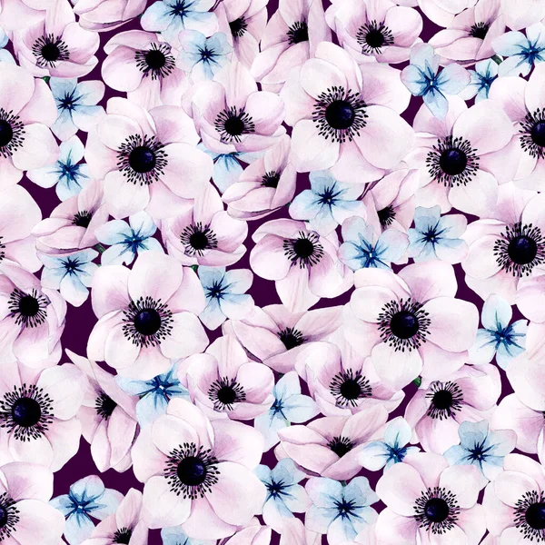 Motif Sans Couture Aquarelle Avec Hydrangée Rose Bleu Mignon Fleurs — Photo