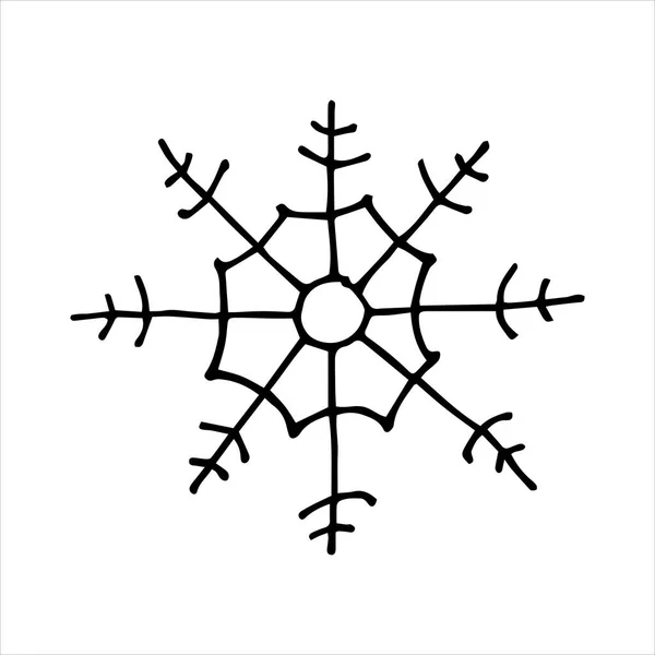矢量插图在Doodle风格 可爱的简单雪花 斯堪的纳维亚风格的雪花 在白色背景上孤立的线条画 黑社会 — 图库矢量图片