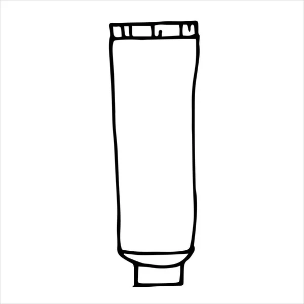 Illustrazione Stile Doodle Tubo Contenitore Crema Detergente Dentifricio Soggetto Sanificazione — Vettoriale Stock