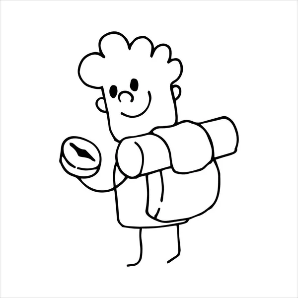 Illustrazione Vettoriale Cartone Animato Stile Doodle Personaggio Carino Uomo Con — Vettoriale Stock