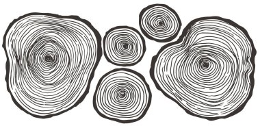 set of tree cuts, vector illustration in sketch style