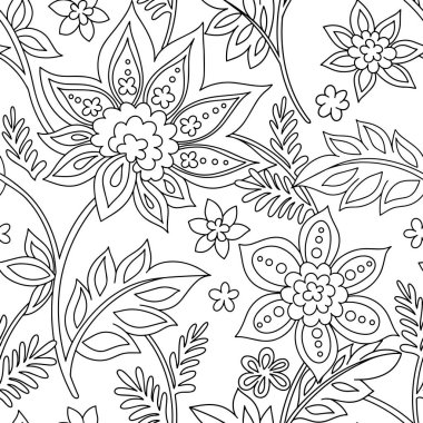 Boyama sayfası. Doğulu tarzında kusursuz bir desen. Folk tarzı çiçek süsü olan vektör izi.