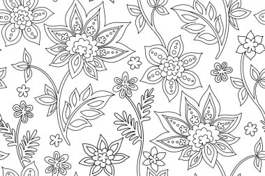 Boyama sayfası. Doğulu tarzında kusursuz bir desen. Folk tarzı çiçek süsü olan vektör izi.