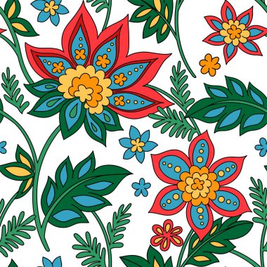 Doğulu tarzında kusursuz bir desen. Folk tarzı çiçek süsü olan vektör izi.
